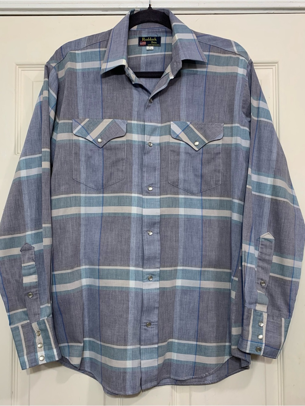 Ruddock Men's Blue Gray 15.5-24 Plaid Long Sleeve Button Front Shirt.      3968H